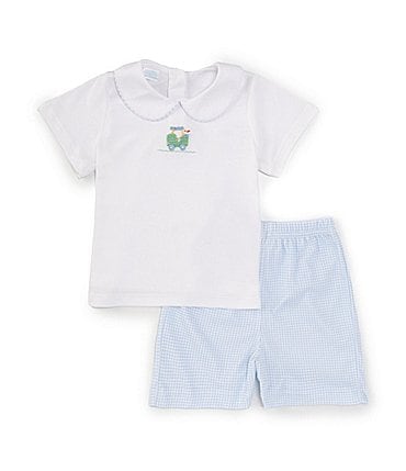 Image of Edgehill Collection Baby Boys Round Neckline Short Sleeve Golf Shirt & Gingham Shorts Set