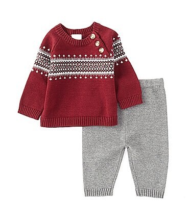 Image of Edgehill Collection Baby Boys Newborn-24 Months Fair Isle Long Sleeve Sweater & Pants Set