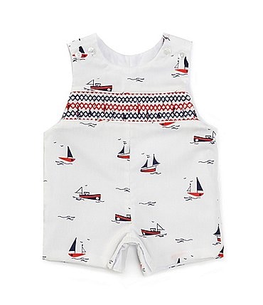 Image of Edgehill Collection Baby Boys Sleeveless Smocked Americana Sailboat Print Jon Jon