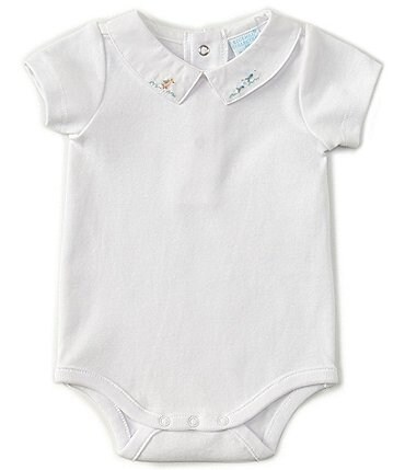 Image of Edgehill Collection Baby Newborn-6 Months Short Sleeve Embroidered-Collar Bodysuit