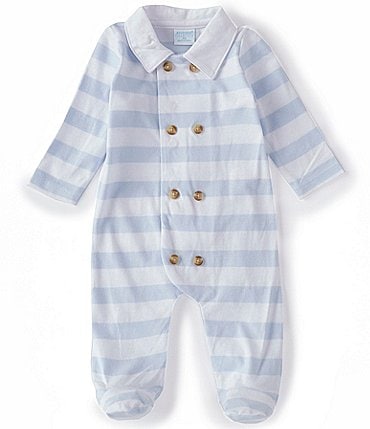 Image of Edgehill Collection Baby Boys Preemie-6 Months Long-Sleeve Double-Breasted Stripe Footed Coverall