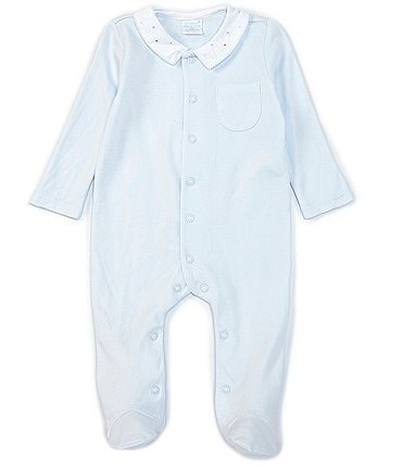 Image of Edgehill Collection Baby Boys Newborn-6 Months Long-Sleeve Embroidered-Collar Footed Coverall