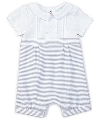 Image of Edgehill Collection Baby Boys Newborn-6 Months Short-Sleeve Pleated Solid/Stripe Romper