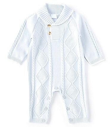 Image of Edgehill Collection Baby Boys Newborn-6 Months Sweater Cable Knit Shawl Collar Coverall