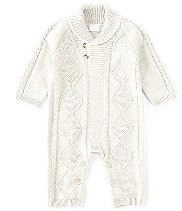 Image of Edgehill Collection Baby Boys Newborn-6 Months Sweater Cable Knit Shawl Collar Coverall
