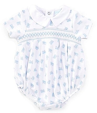 Image of Edgehill Collection Baby Boys Collared Neckline Short Sleeve Train Print Smocked Bubble