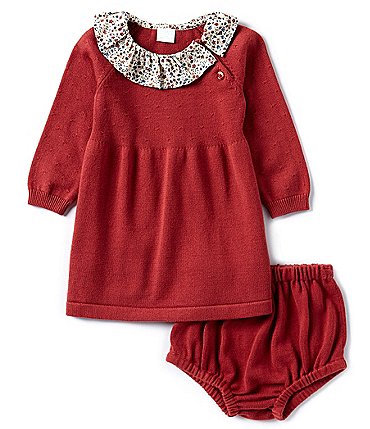 Image of Edgehill Collection Baby Girl 12-24 Months Ruffle Collar Long Sleeve Sweater Dress