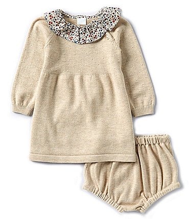 Image of Edgehill Collection Baby Girl 12-24 Months Ruffle Collar Long Sleeve Sweater Dress