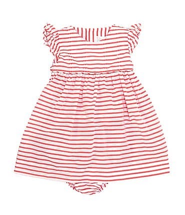 Image of Edgehill Collection Baby Girls 3-24 Months Ruffle Sleeve Round Neck Cap Stripe Dress