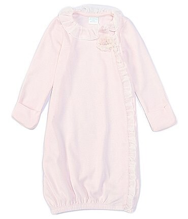 Image of Edgehill Collection Baby Girl Newborn-6 Months Long-Sleeve Chiffon-Ruffle Gown