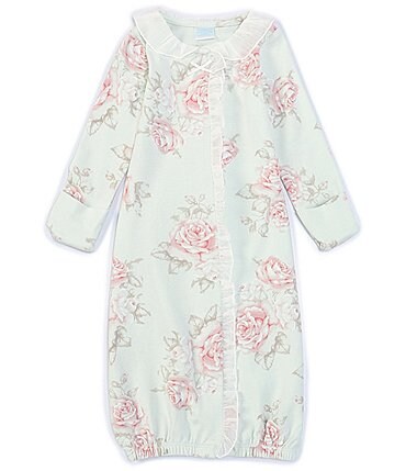 Image of Edgehill Collection Baby Girl Newborn-6 Months Long-Sleeve Floral Chiffon-Ruffle Gown