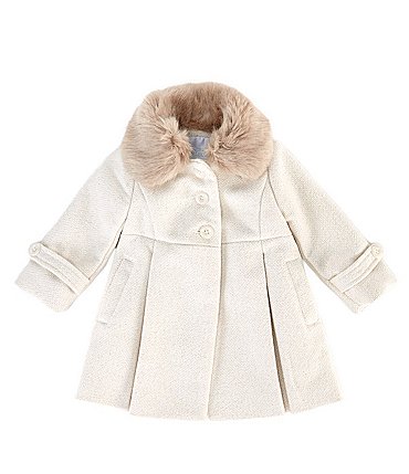 Image of Edgehill Collection Baby Girls 12-24 Months Tweed Faux Fur Collar Bow Back Coat