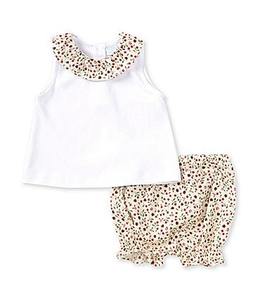 Image of Edgehill Collection Baby Girls 3-24 Months Cherry Print Peter Pan Collar Knit Top & Matching Bloomers Set