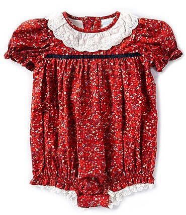 Image of Edgehill Collection Baby Girls 3-24 Months Flutter Collar Long Sleeve Floral Diaper Cover Set