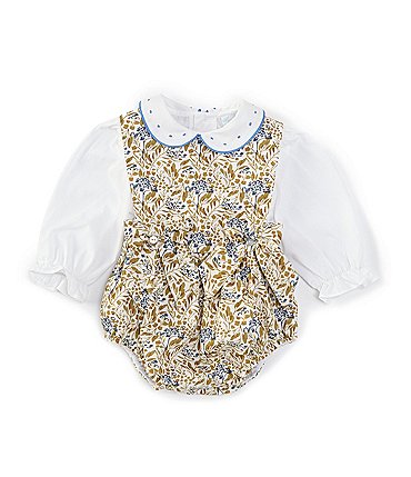 Image of Edgehill Collection Baby Girls 3-24 Months Long Sleeve Woven Ruffle Collar Printed Bubble