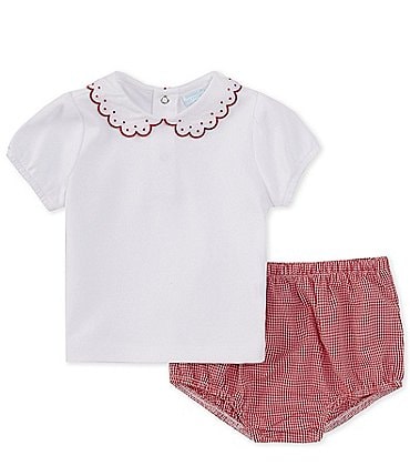 Image of Edgehill Collection Baby Girls 3-24 Months Peter Pan Collar Short Sleeve Top & Shorts Set