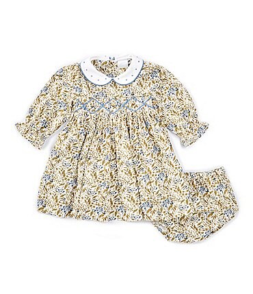 Image of Edgehill Collection Baby Girls 3-24 Months Peter Pan Long Sleeve Floral Smocked Dress