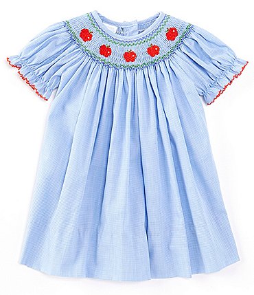 Image of Edgehill Collection Baby Girls 3-24 Months Round Neck Smocked Apple Bishop Dress