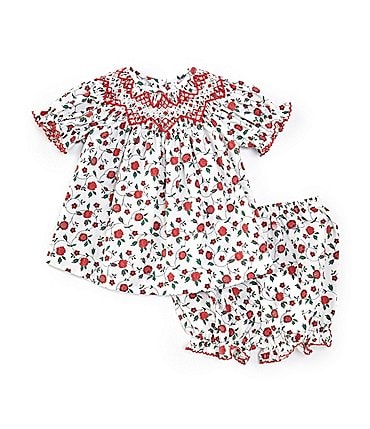 Image of Edgehill Collection Baby Girls 3-24 Months Short Sleeve Peter Pan Smocked Dress