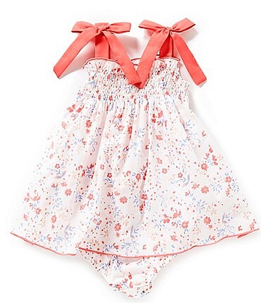 Image of Edgehill Collection Baby Girls 3-24 Months Tie Sleeves Square Neck Floral Printed Dress