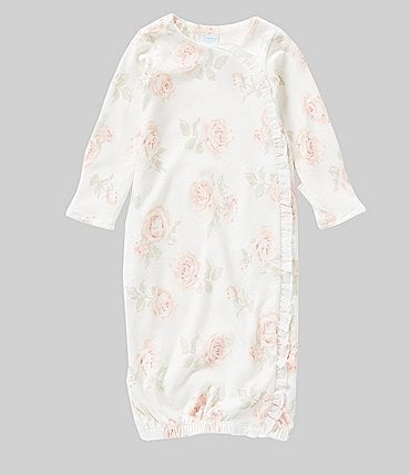 Image of Edgehill Collection Baby Girls Newborn - 6 Months Long Sleeve Large Floral Print Gown