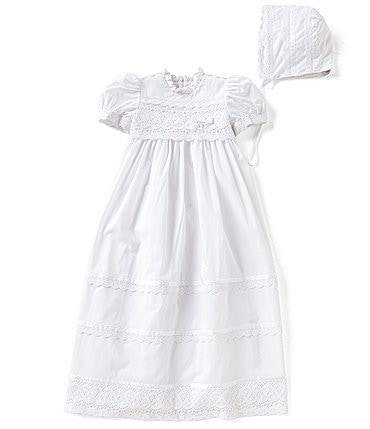 Image of Edgehill Collection Baby Girls Newborn-12 Months Victorian Christening Gown & Matching Bonnet Set