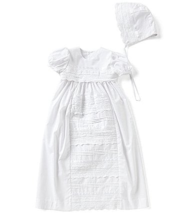 Image of Edgehill Collection Baby Girls Newborn-12 Months Lace Christening Gown & Matching Bonnet Set