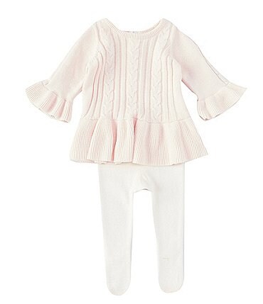 Image of Edgehill Collection Baby Girls Newborn-6 Months Cable Knit Sweater & Sweater Knit Pants Set