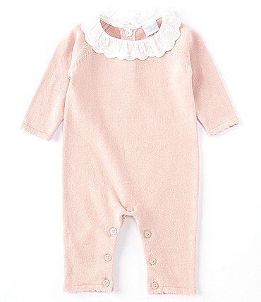 Image of Edgehill Collection Baby Girls Newborn-6 Months Eyelet Collar Sweater Coverall