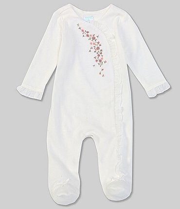 Image of Edgehill Collection Baby Girls Newborn-6 Months Long-Sleeve Floral Embroidered Footed Coverall