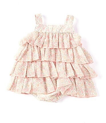 Image of Edgehill Collection Baby Girls Newborn-9 Months Floral Printed Sleeveless Chiffon Ruffled Romper