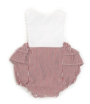 Image of Edgehill Collection Baby Girls Newborn-9 Months Round Neck Scallop Edge Stripe Sunsuit