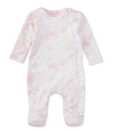 Image of Edgehill Collection Baby Girls Preemie-9 Months Round Neck Long Sleeve Asymmetric Toile Print Footie Coverall