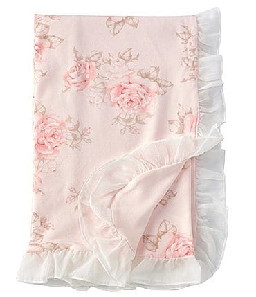 Image of Edgehill Collection Baby Girls Rose Floral Ruffle Chiffon Receiving Blanket