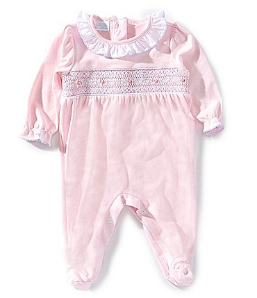 Image of Edgehill Collection Baby Girls Solid Pima Cotton Hand Smocked Footie Coverall