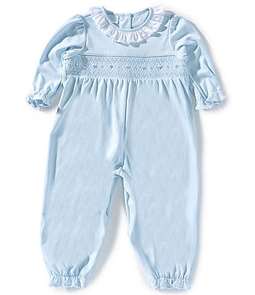 Image of Edgehill Collection Baby Girls Solid Pima Cotton Hand Smocked Romper