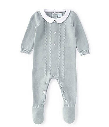 Image of Edgehill Collection Baby Newborn-6 Months Long Sleeve Sage Sweater knit Round Neck Footed Coverall