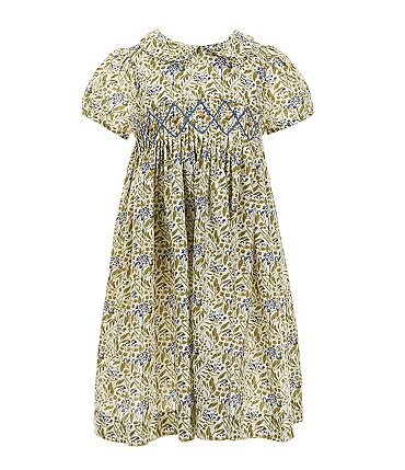 Image of Edgehill Collection Little Girl 2T-6X Short Sleeve Peter Pan Smocked Dress