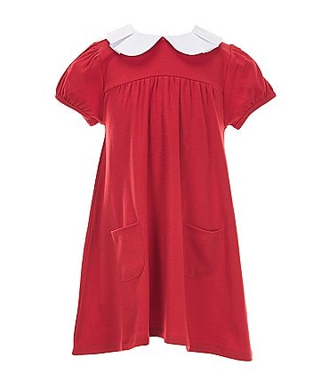 Image of Edgehill Collection Little Girls 2T-6X Peter Pan Collar Short Sleeve Solid Knit Dress