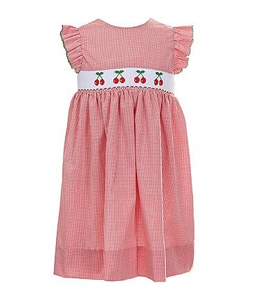 Image of Edgehill Collection Little Girls 2T-6X Round Neck Cherry Print Smocked Dress