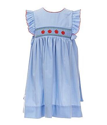 Image of Edgehill Collection Little Girls 2T-6X Round Neck Flutter Sleeve Apple Smocked Bodice Dress