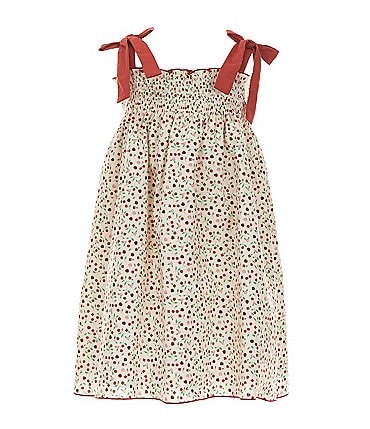 Image of Edgehill Collection Little Girls 2T-6X Family Matching Cherry Print Tie Shoulder Smocked Dress