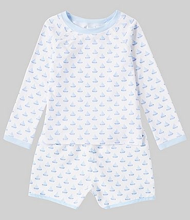 Image of Edgehill Collection x The Broke Brooke Baby Boys 3-24 Months Round Neck Long Sleeve Printed Sailboat Rashgaurd Swim Set