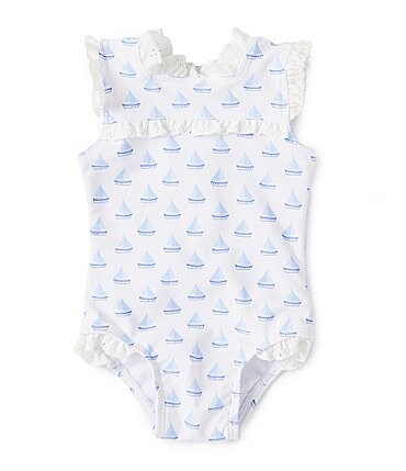 Image of Edgehill Collection x The Broke Brooke Baby Girls Newborn-24 Months Cissy Sailboat Print One Piece Swimsuit