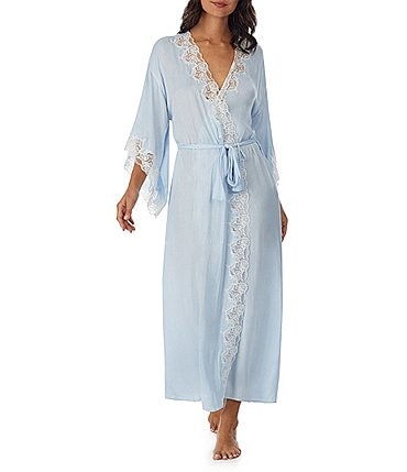 Image of Eileen West Satin & Lace Long Wrap Robe