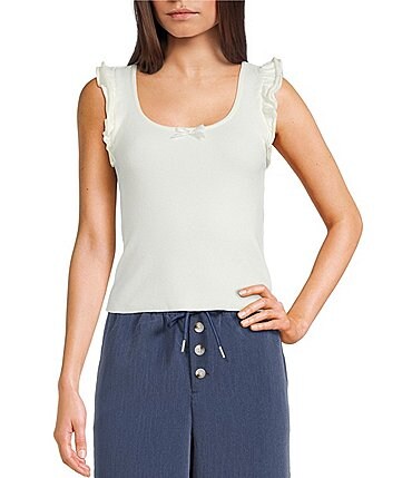 Image of Evolutionary Scoop Neck Flutter Sleeve Knit Top