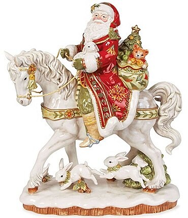 Image of Fitz and Floyd Damask Holiday Santa on Horse Figurine