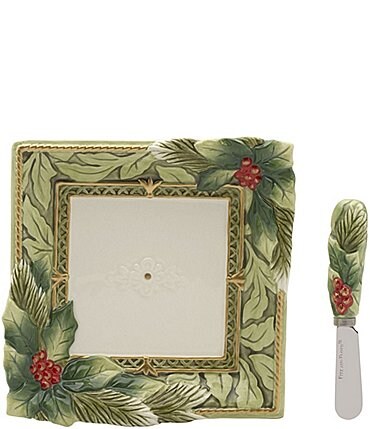 Image of Fitz and Floyd Holiday Home Green Snack Plate with Spreader