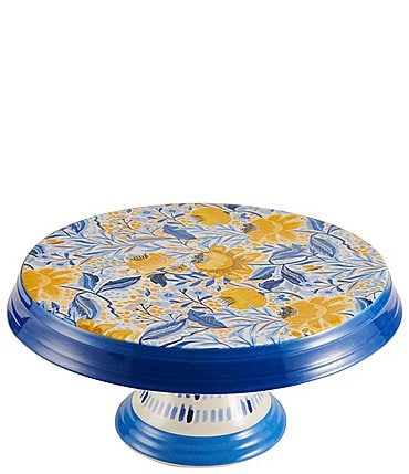 Image of Fitz and Floyd Madeline Blue & Gold Floral Pattern Cake Stand