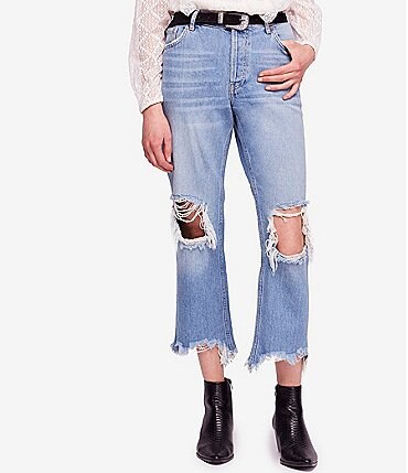 Image of Free People Maggie Straight Mid Rise Distressed Denim Jeans